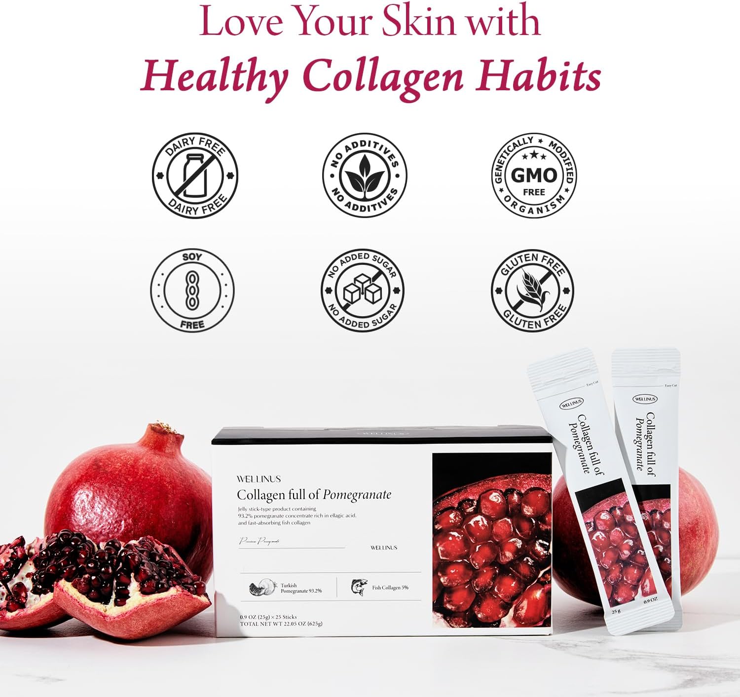 Korean Beauty Collagen, Jelly Stick, Marine Collagen, Fast Absorbing, Snack, Ultra-Low Weight Molecular Marine Collagen, HACCP Certified, 22.05 oz/Pack of 25