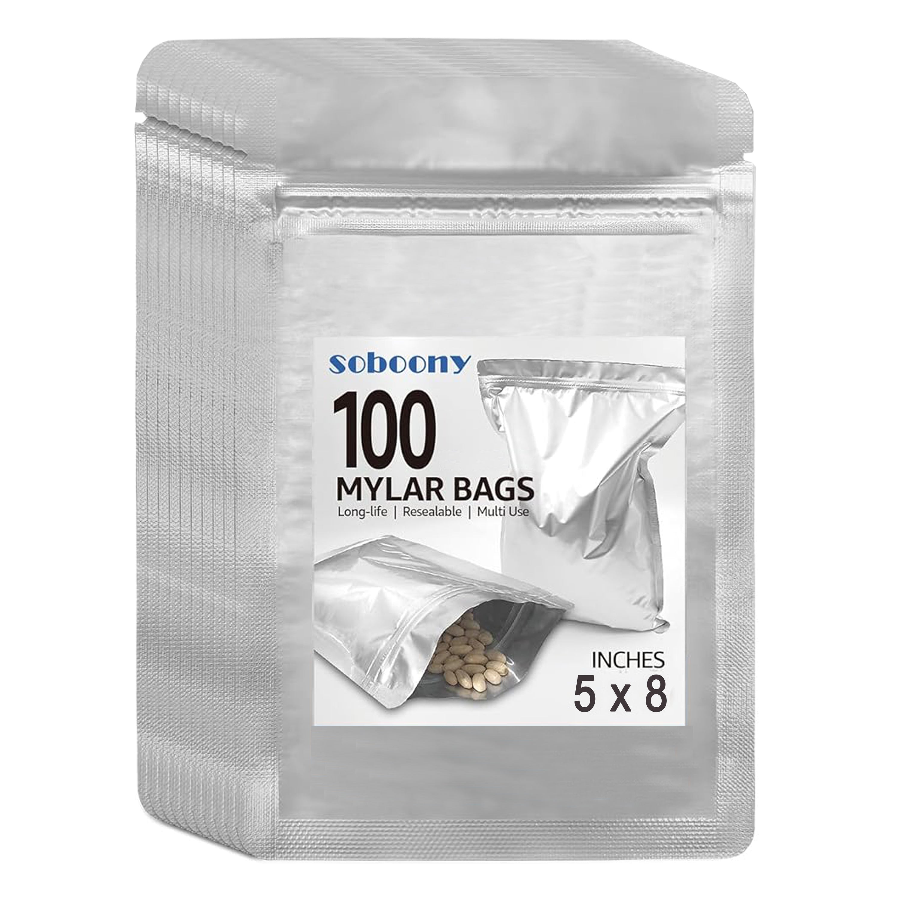 Mylar Bags for Food Storage with Resealable Zipper & Aluminum Foil Pouch
