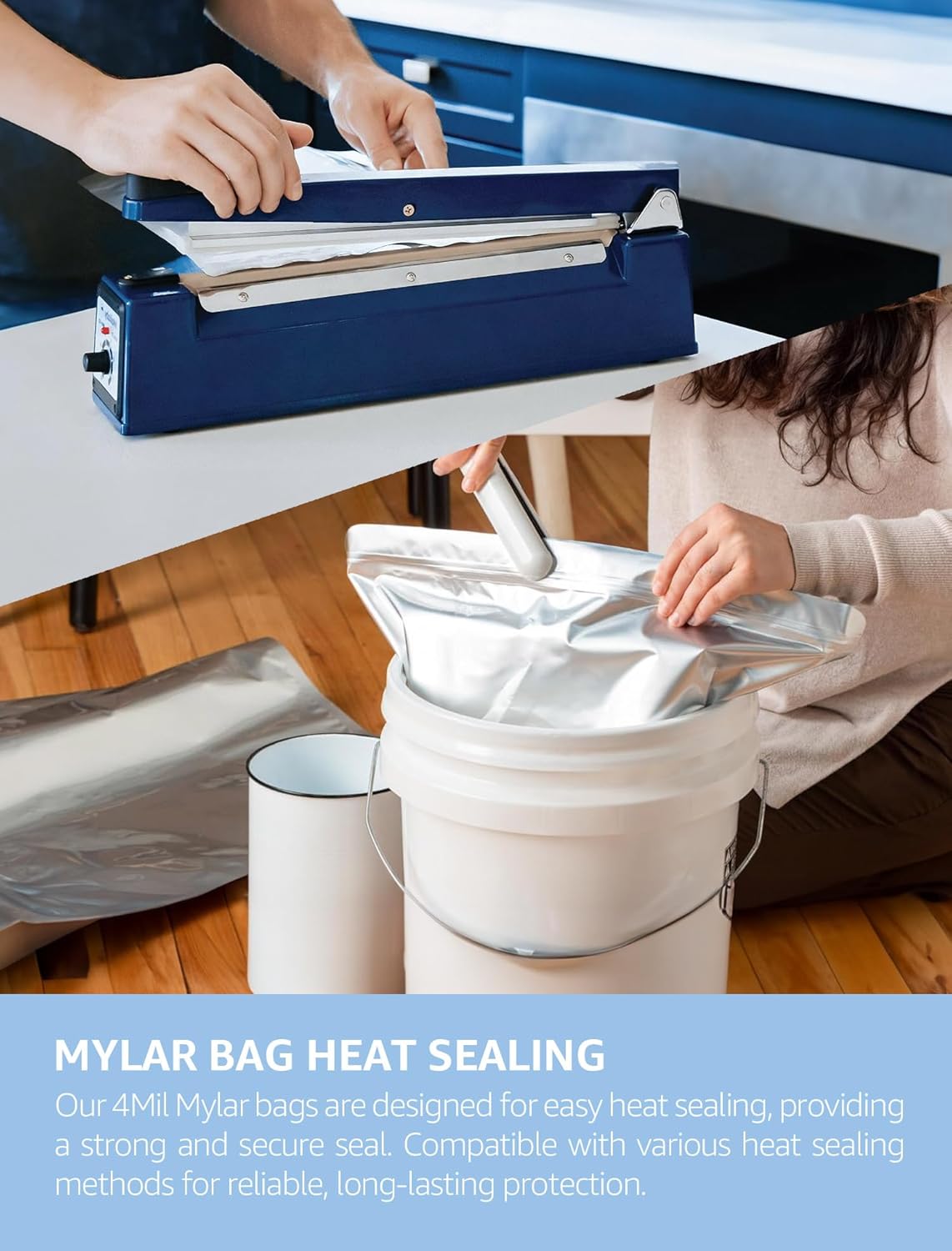 Mylar Bags for Food Storage with Resealable Zipper & Aluminum Foil Pouch