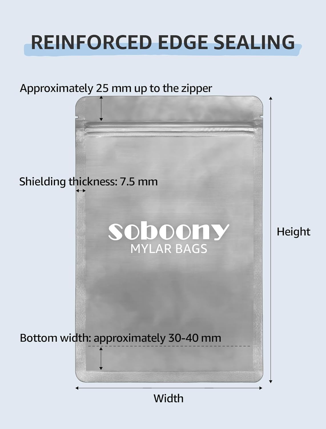 Mylar Bags for Food Storage with Resealable Zipper & Aluminum Foil Pouch