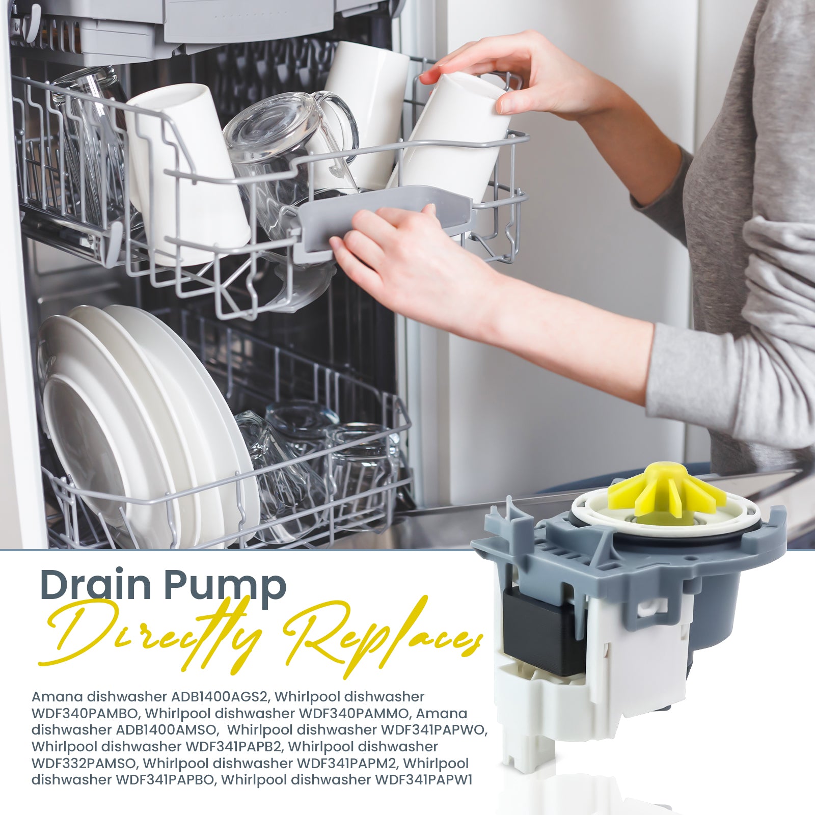 GARP W10724439, W10876537 Drain Pump for Dishwashers Compatible with GE and Whirlpool