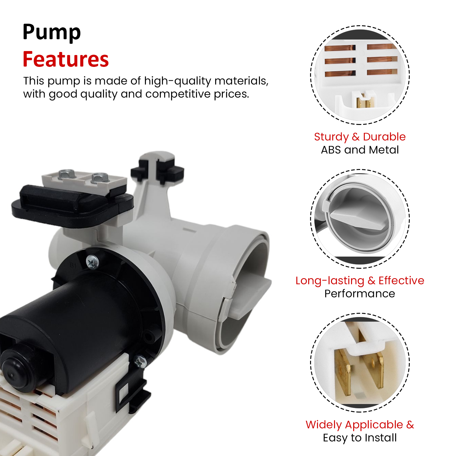 GARP W10130913 Drain Pump Motor for Washing Machines Compatible with Kenmore, Maytag and Whirlpool
