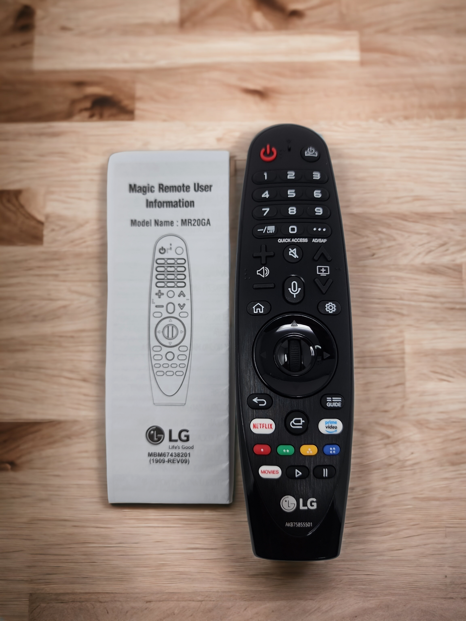 LG Magic Remote Control AKB75855501 MR20GA for LG smart TV Compatible with Many LG Models, Netflix and Prime Video Hot Keys, Google/Alexa