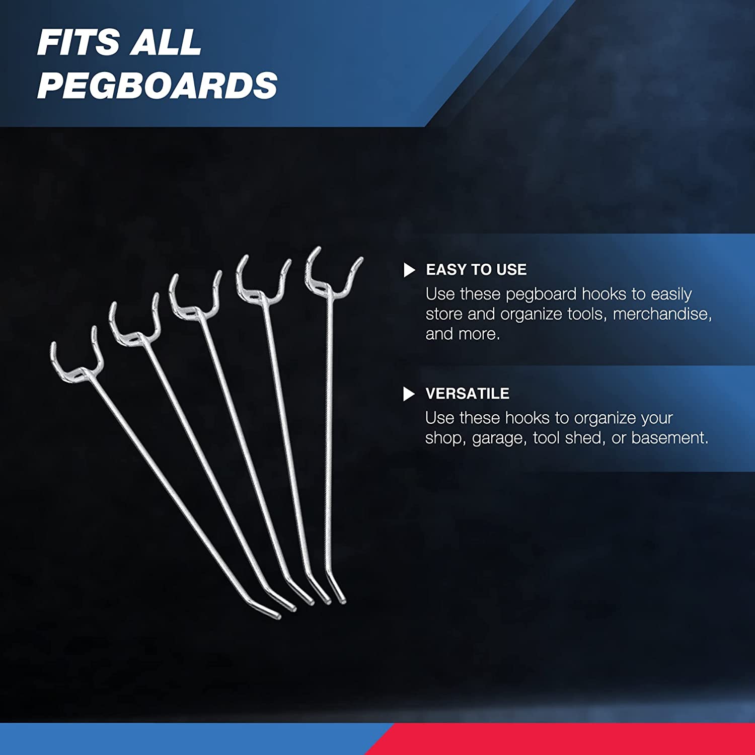 Pegboard 6" Hook Organizer Kit Hanging Hooks Set for Garage Organization Great for Wall Hanging and Shelving, Tool Storage, Craft Organizing