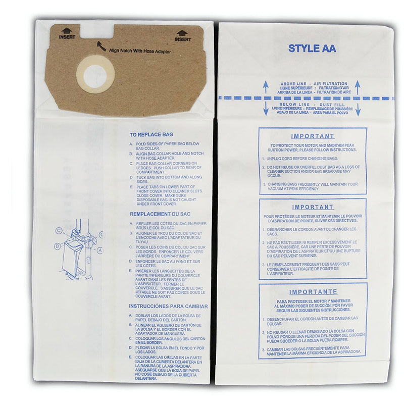 Eureka Compatible Style AA Eureka & Sanitaire Uprights 3 Pack Bags 58236A
