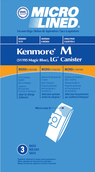 Kenmore Compatible Style M 51195 Magic Blue/LG Canister 3 Pack Bags 2050101000