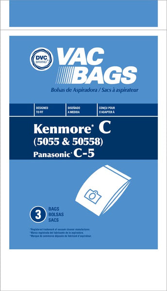 Kenmore Compatible Style C & Q 5055/50558, Panasonic C-5 Canister 3 Pack Bags KM48751-12
