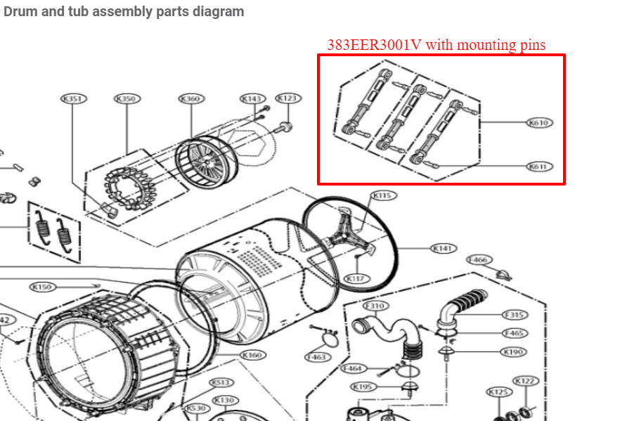 LG Damper Assembly 383EER3001V Genuine OEM Shock Absorber with 2 mounting pins for LG Washing Machines