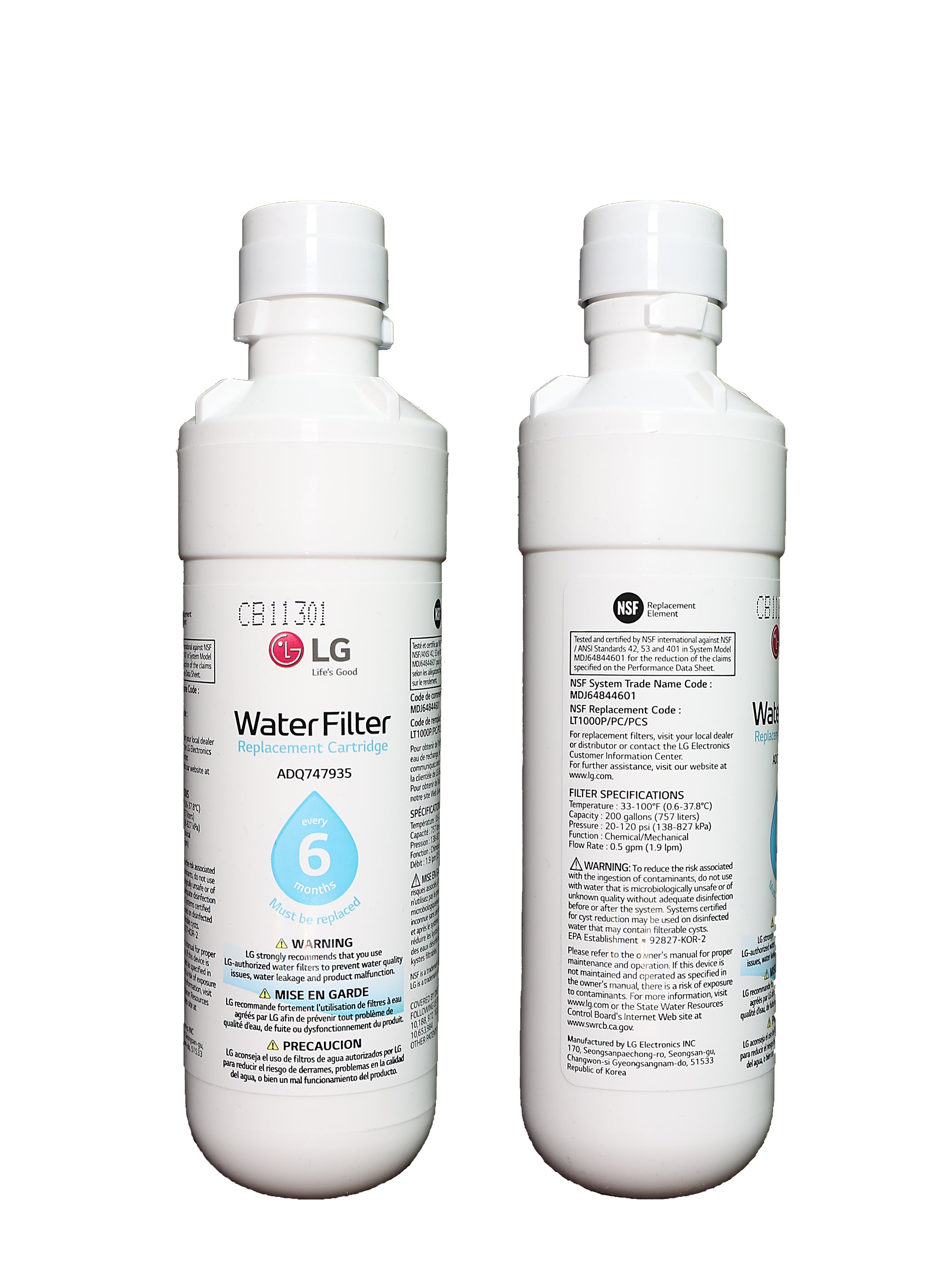 LG Genuine LT1000P - 6 Month / 200 Gallon Capacity Replacement Refrigerator Water Filter (NSF42, NSF53, and NSF401) LG ADQ747935