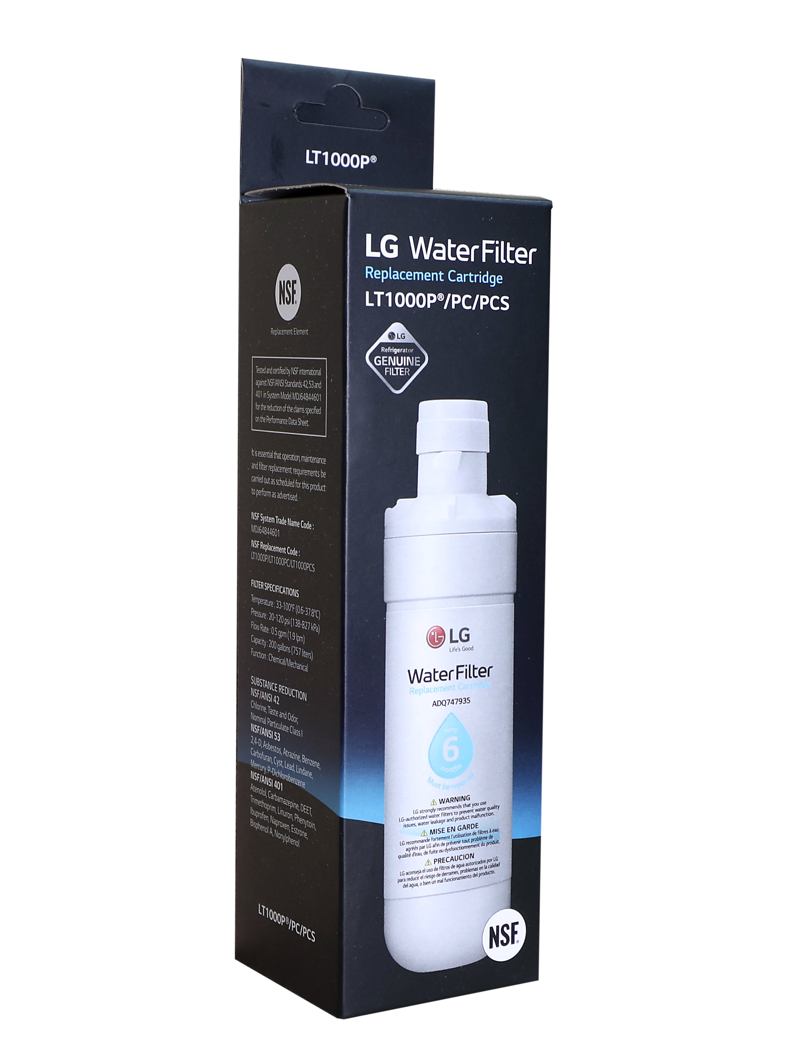 LG Genuine LT1000P - 6 Month / 200 Gallon Capacity Replacement Refrigerator Water Filter (NSF42, NSF53, and NSF401) LG ADQ747935