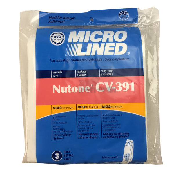 Nutone Compatible CV-391 Central Vac Units 3 Pack Bags 391-8