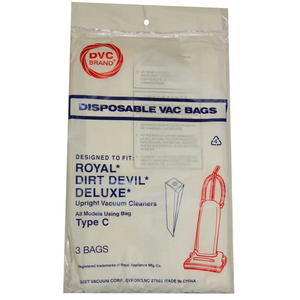 Royal / Dirt Devil Compatible Style C Hardbody Upright 3 Pack Bags 423002