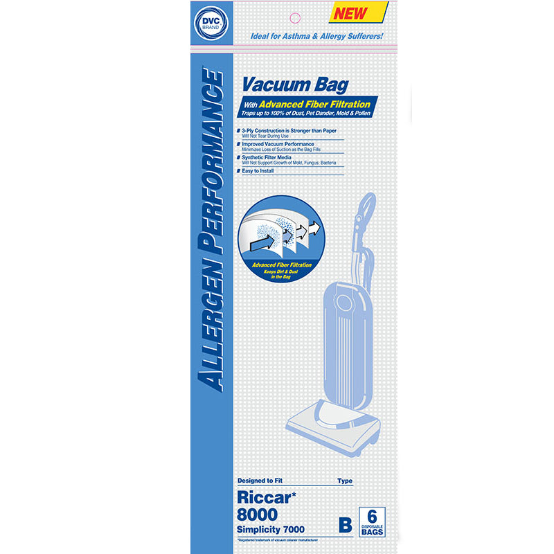 Riccar / Simplicity Compatible Style B Riccar 8000, 8900 & Simplicity 5000, 6000 6 Pack Bags RBH-6/SBH-6