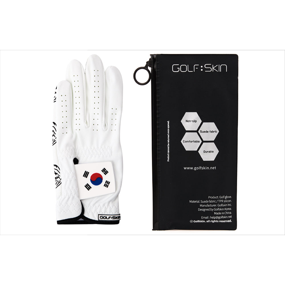 GolfSkin Korean Flag Design- Left Hand Golf Glove unique Designs for All Weather Grip