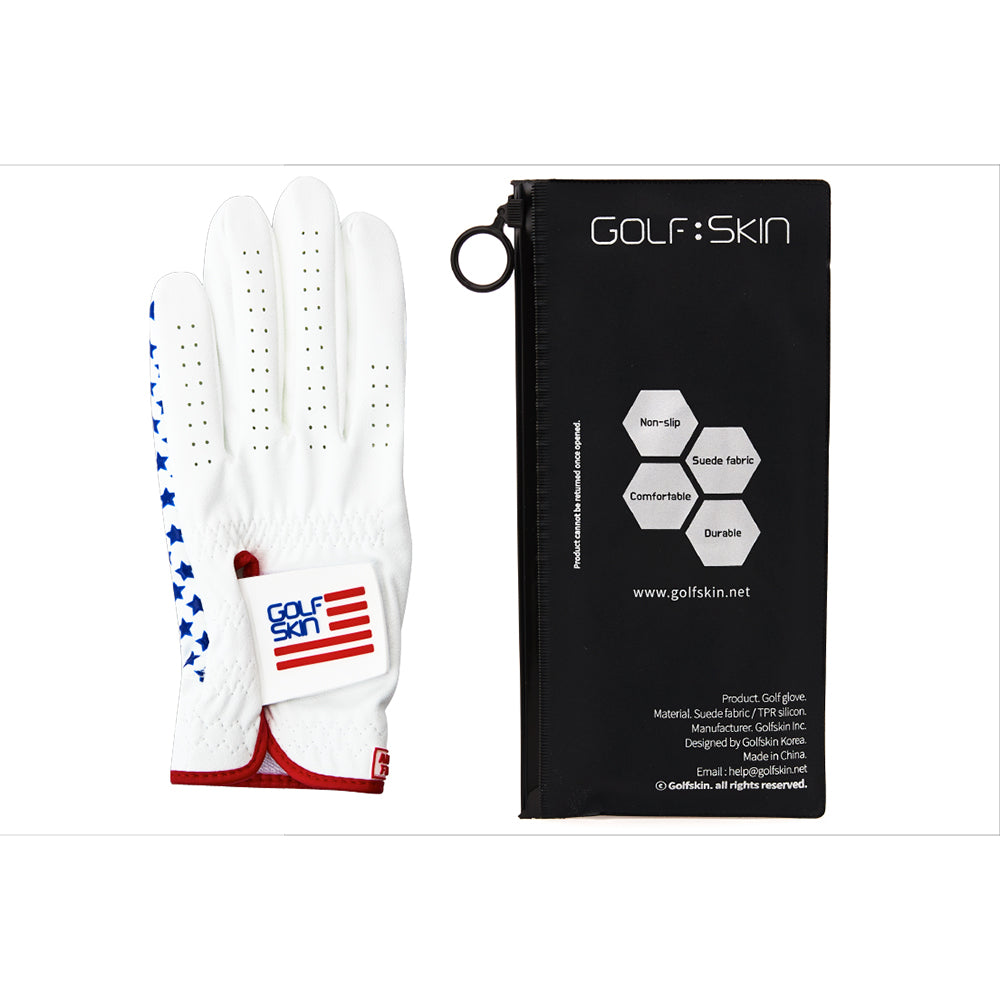 GolfSkin Golf Gloves USA Flag, Star Silicon Coated Design Gloves-All Weather Grip